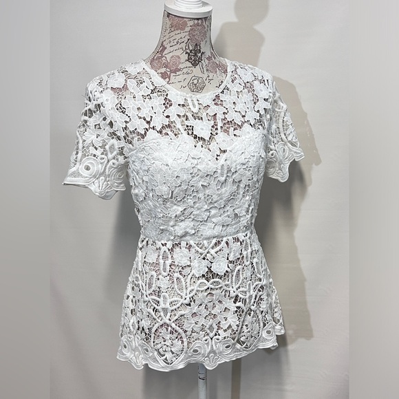 SHILLA White open lace peplum top size S. - Picture 8 of 14